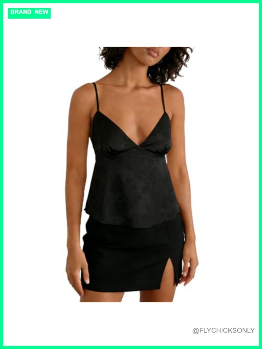 Satin Jacquard Camisole Floral Embroidery Spaghetti Strap V Neck Flowy Mini Top